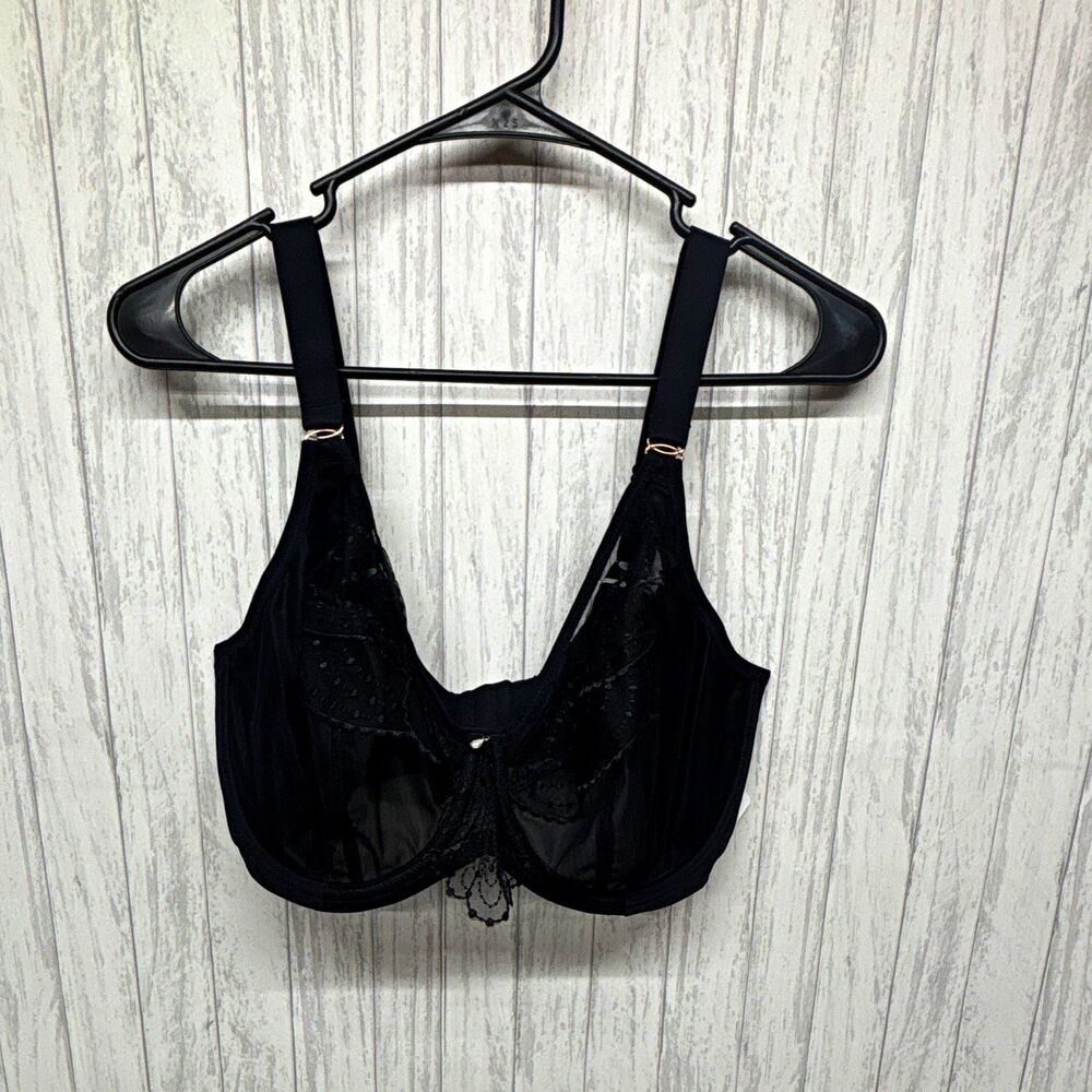 Elomi Priya Plunge Underwired Bra Sheer Mesh Lace Black Womens 34J EL4550BLK